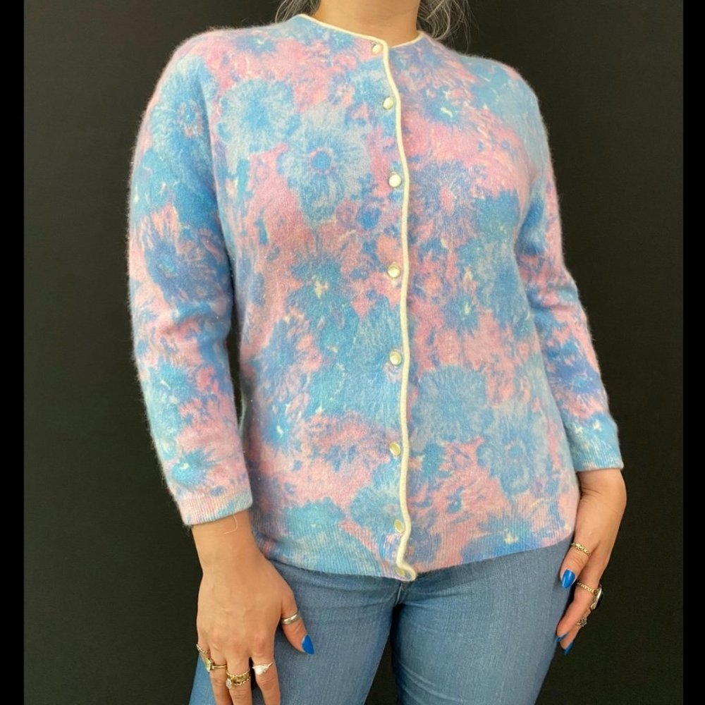 50s Angelon by Darlene Abstract Floral Cardigan Sweater